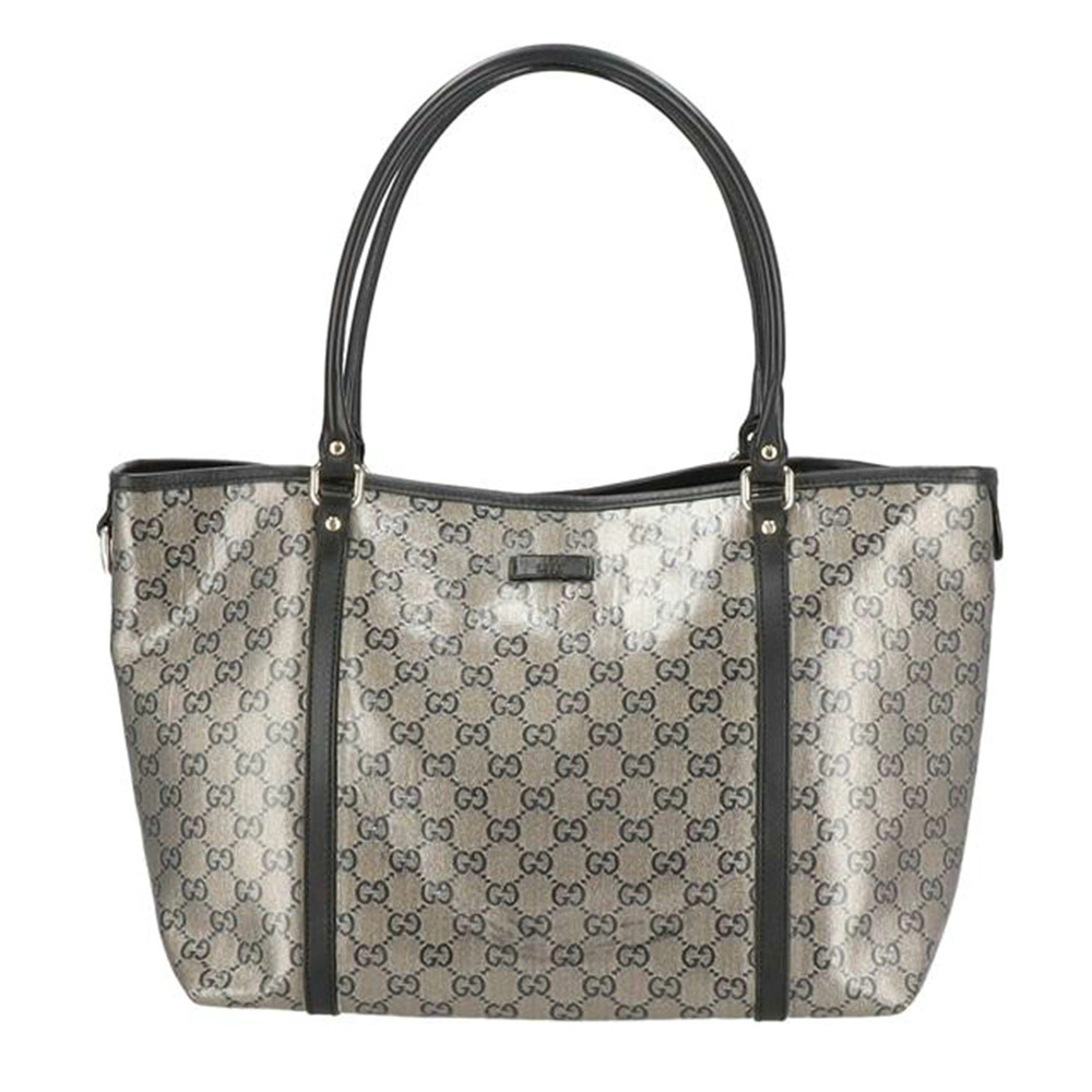Gucci GG Crystal Tote Bag Leather Gray Brown